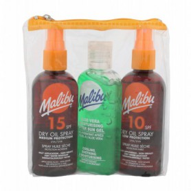 Malibu Dry Oil Spray SPF15 Preparat do opalania ciała 100ml zestaw upominkowy